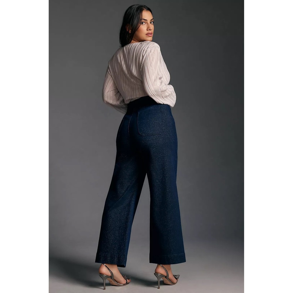 Anthropologie Maeve Collette Sparkle Denim Wide Leg Cropped Pants Womens 26 - Picture 2 of 16